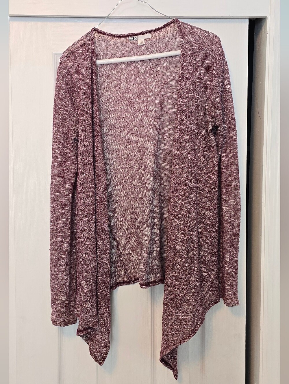 Volcom Open-Front Marled Berry Knit Cardigan -